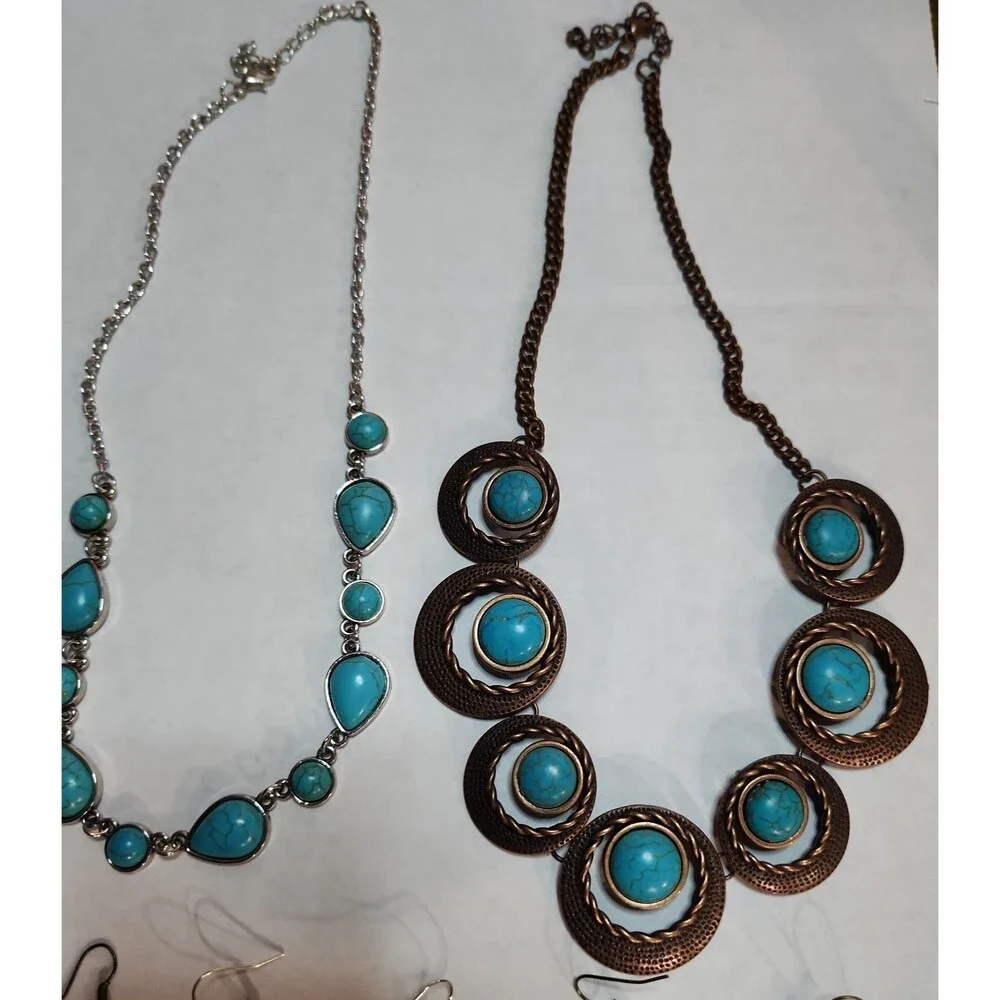 Huge 9pc Turquoise & Copper Jewelry Bundle - Western Boho Statement Set